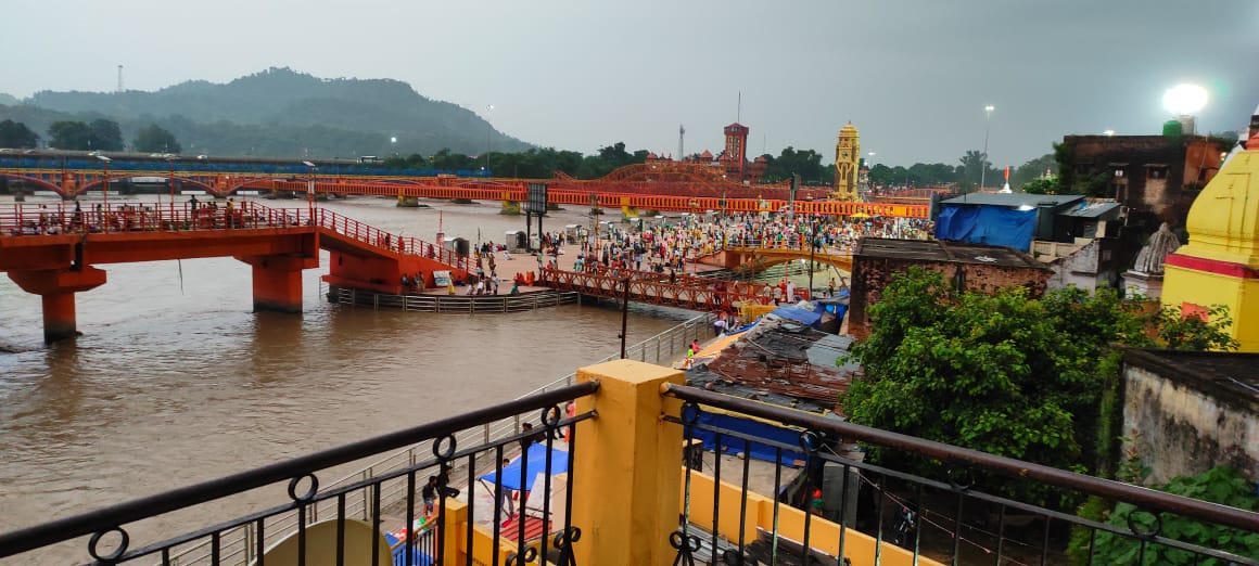 Ganges and Clock Tower View Har Ki Pauri from Brij Lodge