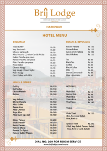 Brij Lodge Menu